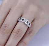 2.2ct Round Cut Moissanite Hearts Valentine Wedding Band 14k White Gold Plated