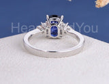 2.3ct Oval Cut Simulated Sapphire Solitaire Accents Ring 14k White Gold Plated