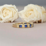 2ct Princess Cut Blue Sapphire Stylish Half Eternity Band 14k Yellow Gold Finish
