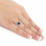 4Ct Cushion Cut Sapphire Dual Diamond Halo Engagement Ring 14K White Gold Finish