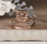 2ct Emerald Cut Simulated Morganite Halo Engagement Ring 14k Rose Gold Plated