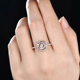 2.2ct Engagement Ring Round Cut Peach Morganite Halo 14k Rose Gold Finish
