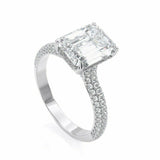 5Ct Emerald Cut Diamond Solitaire Ring 14K White Gold Finish Iced Cluster Accent