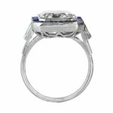 1.5ct Emerald Diamond Blue Sapphire Art Deco Engagement Ring 14k White Gold Over