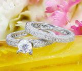 Antique Bridal Set Engagement Ring 3ct Round Cut Diamond 14k White Gold Finish