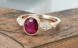2.3ct Engagement Ring Oval Cut Pink Ruby Diamond Accent 14k Yellow Gold Finish