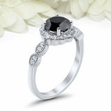 2ct Round Black Diamond Engagement Ring Vintage Halo Art Deco 14k WhiteGold Over