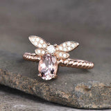 2ct Engagement Ring Oval Cut Peach Morganite Moth Butterfly 14k Rose Gold Finish