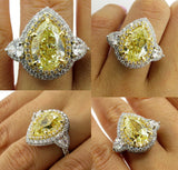 7Ct Pear Cut Yellow Sapphire Cocktail Halo Engagement Ring 14K White Gold Finish