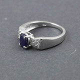 1.5ct Engagement Ring Oval Cut Blue Sapphire Pointed Shank 14k White Gold Finish