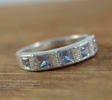 2.3ct Wedding Ring Band Princess Cut Blue Topaz Stackable 14k White Gold Finish