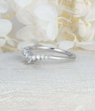 1ct Pear Cut Diamond Wedding Ring Band Curved Minimalist 14k White Gold Finish