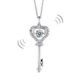 1ct Round Cut Moissanite Dancing Key Pendant with Chain 14k White Gold Plated