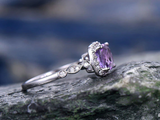 2.3ct Cushion Cut Purple Amethyst Engagement Ring Halo 14k White Gold Finish
