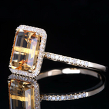 1.5ct Emerald Cut Yellow Citrine Solitaire Engagement Ring 14k White Gold Finish