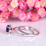 2.2ct Round Cut Purple Amethyst Engagement Ring Bridal Set 14k White Gold Finish
