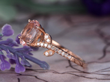1.5ct Oval Cut Morganite Engagement Ring Diamond Leaf Accent 14k Rose Gold Over
