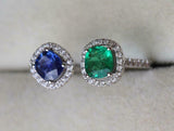 3ct Engagement Ring Cushion Cut Blue Sapphire Open Cuff 14k White Gold Finish