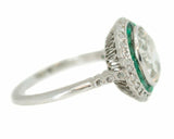 4Ct Round Diamond Emerald Vintage Art Deco Engagement Ring 14K White Gold Finish