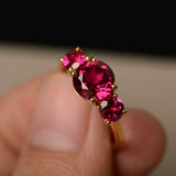 2.4ct Engagement Ring Round Cut Pink Ruby Three Stone 14k Yellow Gold Finish