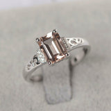 2ct Emerald Cut Morganite Solitaire Filigree Accent Ring 14k White Gold Finish