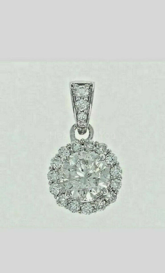 0.75ct Round Cut Moissanite Halo Pendant 14k White Gold Plated NO CHAIN