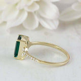 2.3ct Engagement Ring Green Emerald Cut Diamond Round Accent 14k YellowGold Over