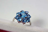 2.25ct Engagement Ring Round Cut Blue Topaz Floral Halo 14k White Gold Finish