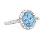 2.2ct Oval Cut Blue Topaz Engagement Ring Diamond Halo 14k White Gold Finish