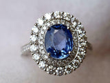 4ct Engagement Ring Oval Cut Blue Sapphire Diamond Dual Halo 14k White Gold Over