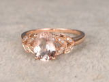 2.5ct Oval Cut Morganite Engagement Ring Floral Leaf Design 14k Rose Gold Finish