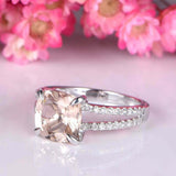 2ct Cushion Cut Peach Morganite Engagement Ring Split Shank 14k WhiteGold Finish
