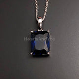 1ct Radiant Simulated Sapphire Solitaire Pendant 14k White Gold Plated NO CHAIN