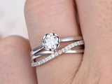 Bridal Set Women Engagement Ring 1.5ct Round Cut Diamond 14k White Gold Finish