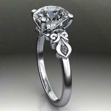 Solitaire Leaf Accent Engagement Ring 2ct Round Cut Diamond 14k WhiteGold Finish