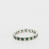 2.4ct Wedding Band Round Cut Green Emerald Milgrain Eternity 14k White Gold Over