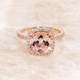 2ct Cushion Cut Simulated Morganite Halo Engagement Ring 14k Yellow Gold Plated