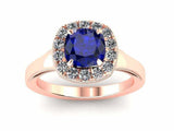2ct Cushion Cut Blue Sapphire Engagement Ring Halo Bridal Set 14k Rose Gold Over