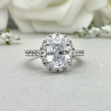 2.3ct Engagement Ring Oval Cut Diamond Accent Halo Design 14k White Gold Finish