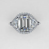 3ct Emerald Cut Diamond Trillion Sides Halo Engagement Ring 14k White Gold Over