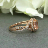 2.4ct Oval Peach Morganite Halo Infinity Engagement Ring 14k Rose Gold Finish