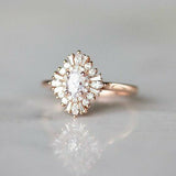 1.5ct Oval Cut VVS1 D Diamond Floral Engagement Ring 14k Rose Gold Finish