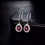 2.5ct Drop Earrings Pear Cut Pink Ruby Diamond Halo Design 14k White Gold Finish