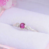 0.9ct Round Cut Pink Ruby Engagement Ring Diamond Trilogy 14k White Gold Finish