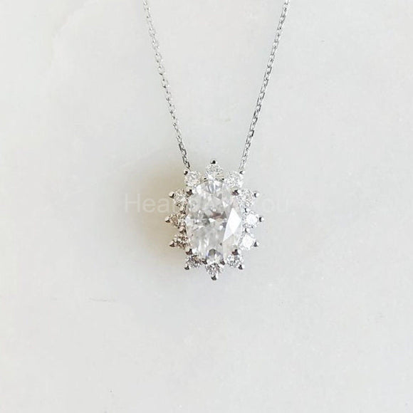 2ct Oval Cut Simulated Diamond Cluster Pendant with Chain 14k White Gold Plated