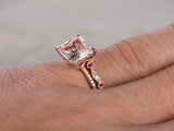 1ct Princess Cut Champagne Morganite Bridal Set Ring Band 14k Rose Gold Finish
