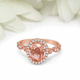 2ct Oval Peach Morganite Engagement Ring Diamond Accent Halo 14k Rose Gold Over
