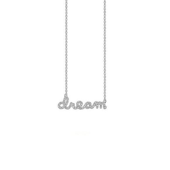 1ct Round Cut VVS1D Diamond Dream Word Pendant with Chain 14k White Gold Finish