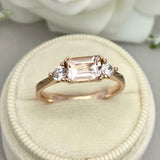 1.6ct Engagement Ring Emerald Cut Peach Morganite Trilogy 14k Rose Gold Finish