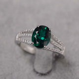 2.4ct Engagement Ring Oval Cut Green Emerald Split Shank 14k White Gold Finish